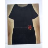 A large oil on canvas of a black dress signed with a Monogram RN dated 1928. 102 x 82 cm.