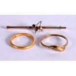 A 22CT GOLD RING together with a 9ct ring & a 15ct brooch. 7.6 grams. (3)