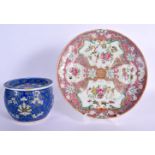 A RARE 19TH CENTURY CHINESE FAMILLE ROSE STRAITS PORCELAIN PLATE together with a later jar and cover