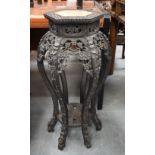 A 19TH CENTURY CHINESE HARDWOOD MARBLE INSET STAND. 83 cm x 25 cm.