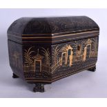 A MID 19TH CENTURY CHINESE BLACK LACQUERED TEA CADDY Qing. 17 cm x 13 cm.