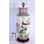A LARGE CHINESE REPUBLICAN PERIOD FAMILLE ROSE VASE converted to a lamp. 72 cm high inc fittings.
