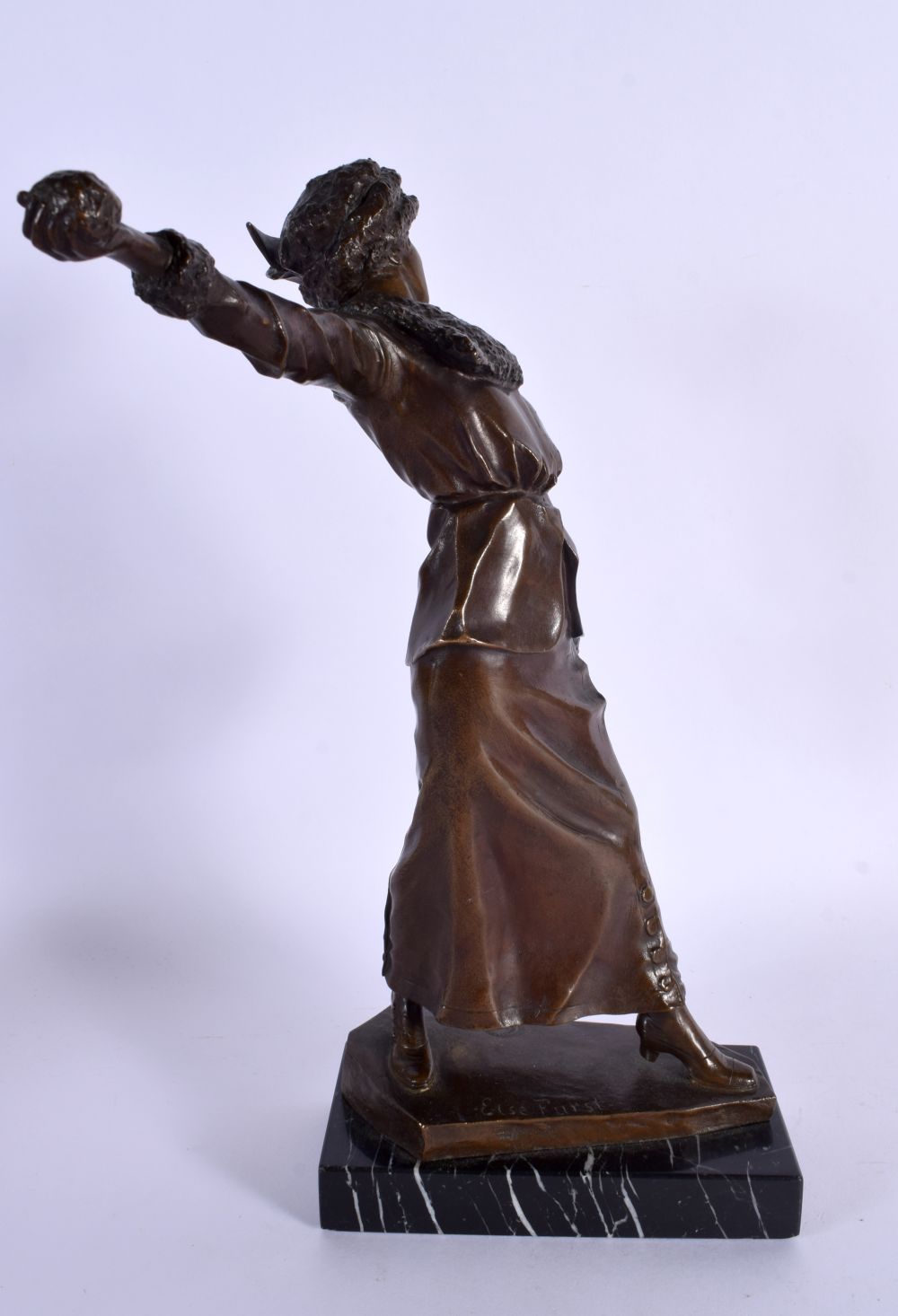 Else Furst (C1920) Bronze, Lady in muff. 29 cm high. - Image 3 of 5