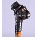 A RARE ANTIQUE SILVER MOUNTED MONKEY HEAD SWAGGER STICK. 80 cm long.
