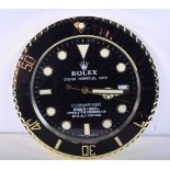 A ROLEX SHOP DISPLAY ADVERTISING WALL CLOCK. 33 cm diameter.