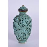 A RARE 19TH CENTURY CHINESE ROBINS EGG PORCELAIN SNUFF BOTTLE AND STOPPER decorated with dragons. 8