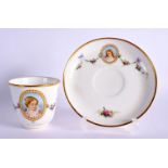 ROYAL WORCESTER JEWELLED CUP AND SAUCER PAINTED WITH A YOUNG GIRL. Cup 7cm High, Saucer 13.5cm Diame