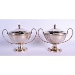 A PAIR OF EARLY 19TH CENTURY OLD SHEFFIELD PLATED TUREENS AND COVERS. 19 cm x 17 cm.