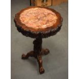 A 19TH CENTURY CHINESE CARVED HARDWOOD MARBLE INSET TABLE Qing. 78 cm x 58 cm.