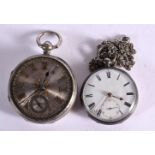 TWO SILVER POCKET WATCHES. Hallmarked Birmingham and London 1846, Dial 5.3cm, total weight 222g (2)