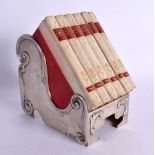 AN EDWARDIAN SILVER BOOKRACK CONTAINING SIX VOLUMES OF LONGFELLOW POEMS. Hallmarked London 1904, 1