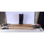 A pair of leather riding boots together with 9 polo sticks (10) (Boots size 8/9)