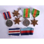 A WAR MEDAL, A DEFENCE MEDAL, TWO 1939 - 1945 STARS AND A FRANCE AND GERMANY STAR. NOT INSCRIBED (