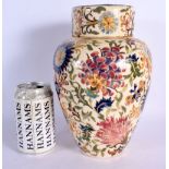 AN ANTIQUE HUNGARIAN FISCHER BUDAPEST FAIENCE GINGER JAR AND COVER painted with flowers. 25 cm x 10