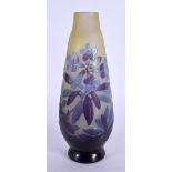 A FRENCH GALLE CAMEO GLASS VASE decorated with puce foliage. 17 cm high.