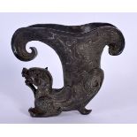 AN EARLY 20TH CENTURY CHINESE BRONZE RHYTON LIBATION CUP Late Qing/Republic. 10 cm x 12 cm.