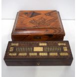 A Georgian cribbage board box together with an inlaid wooden box possibly Japanese 30 x 11 cm (2)