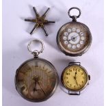 TWO HALLMARKED SILVER POCKET WATCHES TOGETHER WITH A WRISTWATCH AND A WATCH KEY. Hallmarked Birming