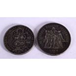 TWO FRENCH SILVER COINS. Largest 4.1cm diameter, total weight 54.9g (2)