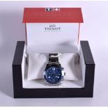 A BOXED MEN’S TISSOT TACHYMETER BLUE FACE QUARTZ MOVEMENT WRISTWATCH STAINLESS STEEL STRAP