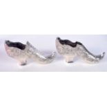 A PAIR OF ANTIQUE CONTINENTAL WHITE METAL SHOES. 705 grams. 20 cm x 10 cm.