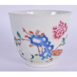 AN 18TH CENTURY CHINESE FAMILLE ROSE PORCELAIN WINE CUP Qianlong. 7.5 cm x 7.5 cm.