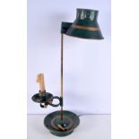 A VINTAGE TOLEWARE ADJUSTABLE TABLE LAMP. 58 cm high.