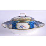 LATE 18TH CENTURY SEVRES BUTTER TUB AND COVER, PAINTED IN WITH EXOTIC BIRDS ON A CRACKED ICE GROUND