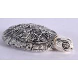 A CHINESE EXPORT SILVER SCNT BOTTLE IN THE FORM OF A TURTLE. Stamped Wang Hing 90, 2cm x 8.8cm x 4.
