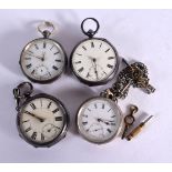 FOUR SILVER POCKET WATCHES, 2 Hallmarked Birmingham 1885 & 1893, Largest Dial 5.3vcm, total weight 3