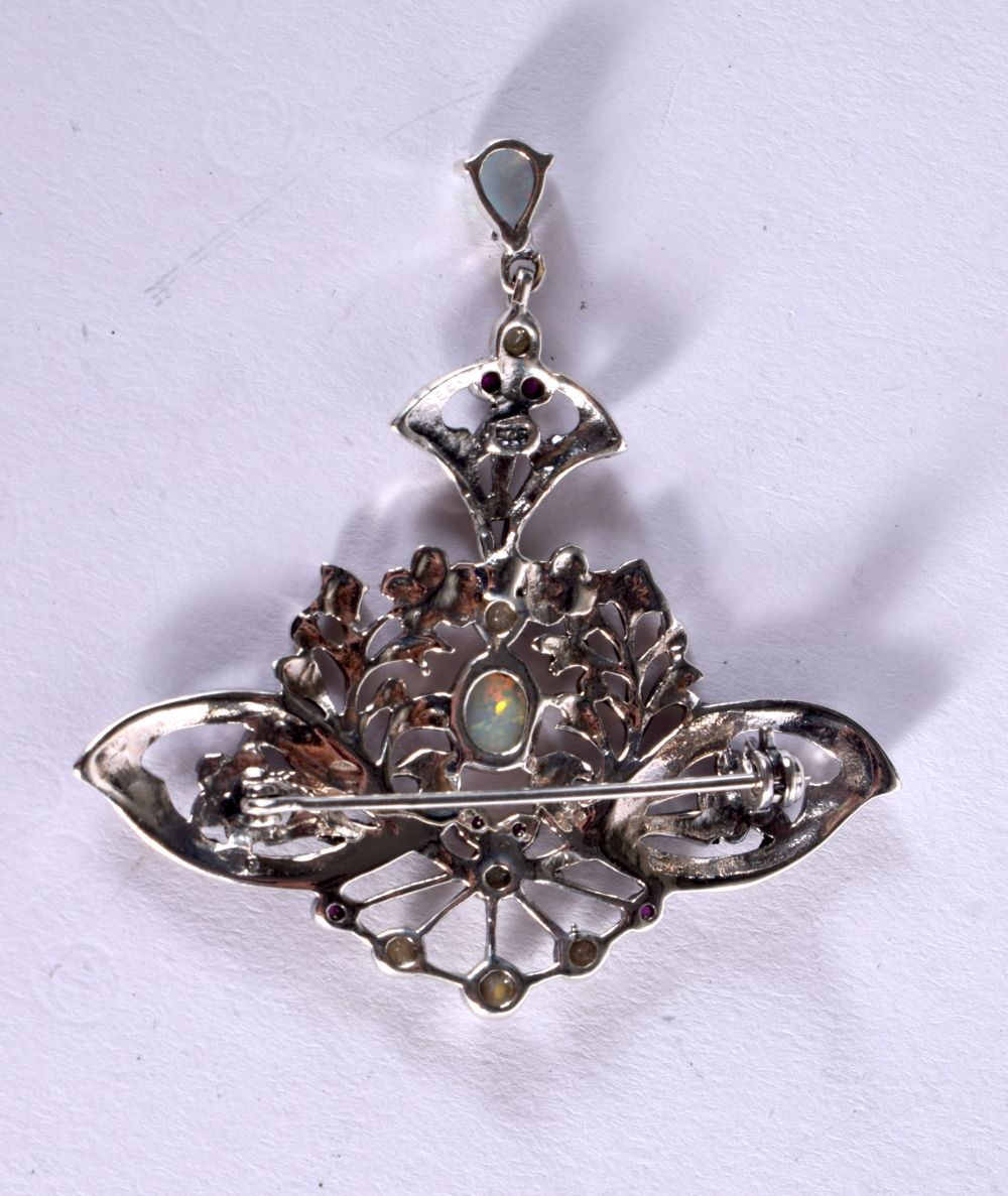 A SILVER BUTTERFLY BROOCH INSET WITH OPALS AND MARCASITE. 5.8cm x 5.5cm, weight 10.4g - Image 2 of 2