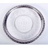 A SILVER MOUNTED GLASS DISH. 433 grams. 23 cm diameter.