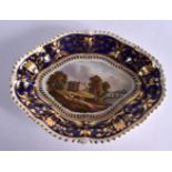 EARLY 19TH CENTURY DERBY DISH PAINTED WITH A VIEW OF ‘BROCKET HALL HARTFORDSHIRE’, RED BLOOR DERBY M