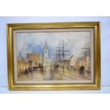 A large framed oil on board by J L Chapman of a harbour scene. 49 x 74cm.