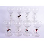 A RARE SET OF EIGHT FOX HUNTING BUBBLE GLASSES probably retailed by Goode & Co. 13 cm high. (8)