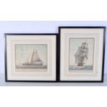 A pair of framed coloured etchings of 17th century sailing boats 24 x 17cm. (2)