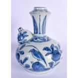A 17TH CENTURY CHINESE BLUE AND WHITE PORCELAIN KENDI Ming, painted with birds amongst foliage and v