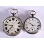 TWO SILVER POCKET WATCHES. Largest Chester 1912, other London 1867, Largest Dial 5.5cm, total weig