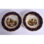 EARLY 19TH CENTURY DERBY PAIR CABINET PLATES ENTITLED ‘VIEW IN WESTMORLAND’ AND ‘VIEW IN WORCESTER’