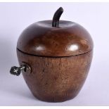 A TREEN TEA CADDY IN THE FORM OF AN APPLE. 10cm diameter, 12cm high