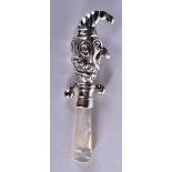 A STERLING SILVER BABIES RATTLE IN THE FORM OF MR PUNCH, Stamped Sterling, 9.5cm x 2.5cm x 1.5cm, w