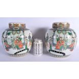 A LARGE PAIR OF 19TH CENTURY CHINESE FAMILLE VERTE PORCELAIN GINGER JARS AND COVERS Kangxi style, pa