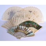 A LARGE PAIR OF ANTIQUE BONE FANS together with four others. (6)