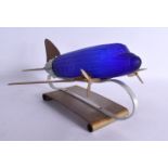 AN ART DECO GLASS AND CHROME AEROPLANE LAMP. 30 cm x 15 cm.