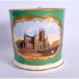 CHAMBERLAIN’S WORCESTER FINE MUG PAINTED WITH VIEW OF ‘WORCESTER CATHEDRAL, TITLED, MARK PRINTED IN
