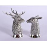 A SET CONTINENTAL SILVER CONDIMENTS IN THE FORM OF DEER. Stamped 800, 6.9cm x 5.3cm x 3.2cm, total