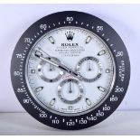 A ROLEX SHOP DISPLAY ADVERTISING WALL CLOCK. 33 cm diameter.