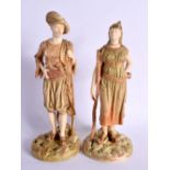 ROYAL WORCESTER FIGURES OF BRINGAREE INDIANS DATE CODES FOR 1893. 22.5cm High (2)