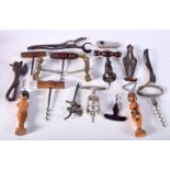 A collection of corkscrews and bottle openers some Victorian 17 cm
