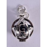 A SILVER MASONIC STYLE BALL PENDANT WITH A LAPIS INSERT. Stamped 925, 4.9cm x 2.1cm, weight 14.7g